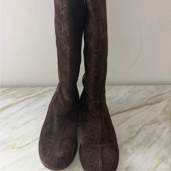 Christian Dior Brown Suede Knee-High Boots with Buckle Detail | Size 6 - Picture 5 of 7